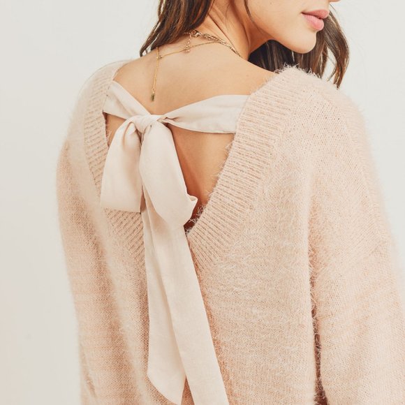 Doe & Rae Tops - BLUSH TIED-BACK SOFT SWEATER